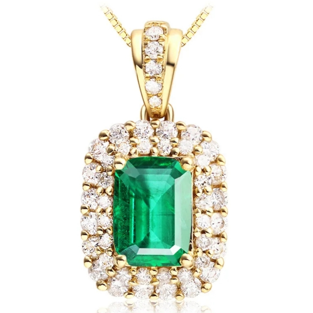 18KT Luxury Faux Emerald Pendant & Box Chain